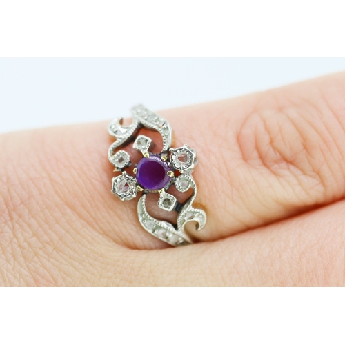 284 - Finely Detailed Amethyst Centre Stone Diamond Cluster Ring Mounted in 18 Carat Yellow and White Gold... 