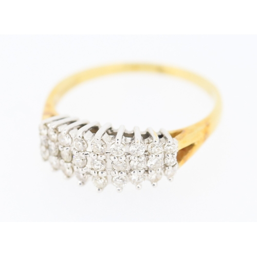 287 - Diamond Three Row Cluster Set Ring Mounted in 18 Carat Yellow Gold Ring Size O and a Half