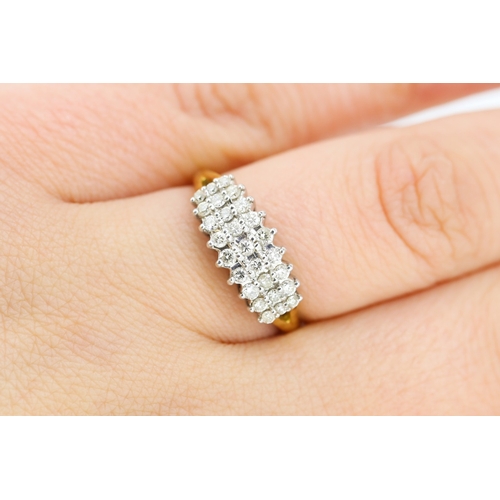 287 - Diamond Three Row Cluster Set Ring Mounted in 18 Carat Yellow Gold Ring Size O and a Half