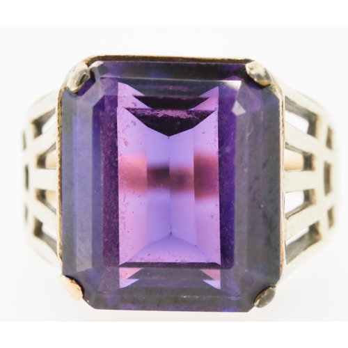 29 - Single Stone Violet Amethyst Set Statement Ring Mounted in 9 Carat Yellow Gold Ring Size S