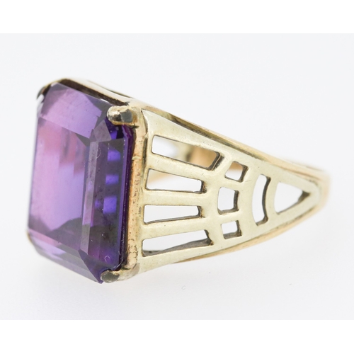 29 - Single Stone Violet Amethyst Set Statement Ring Mounted in 9 Carat Yellow Gold Ring Size S