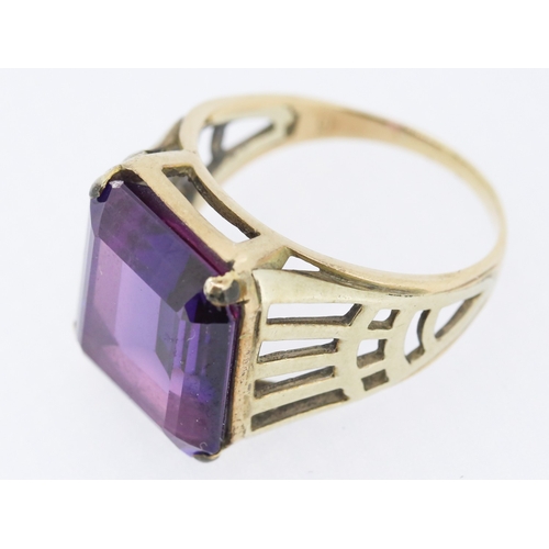 29 - Single Stone Violet Amethyst Set Statement Ring Mounted in 9 Carat Yellow Gold Ring Size S