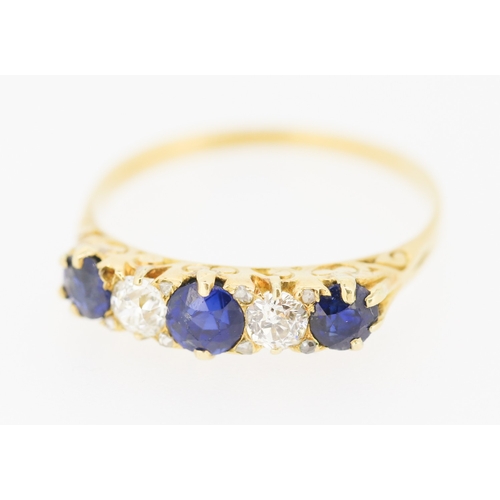 290 - Sapphire and Diamond Set Five Stone Ring Mounted in 18 Carat Yellow Gold Ring Size U and a Half