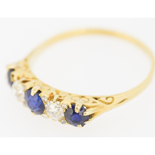 290 - Sapphire and Diamond Set Five Stone Ring Mounted in 18 Carat Yellow Gold Ring Size U and a Half