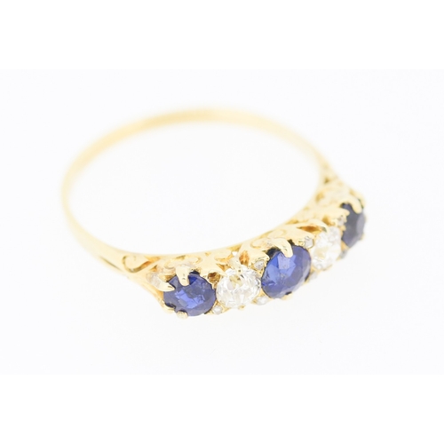 290 - Sapphire and Diamond Set Five Stone Ring Mounted in 18 Carat Yellow Gold Ring Size U and a Half