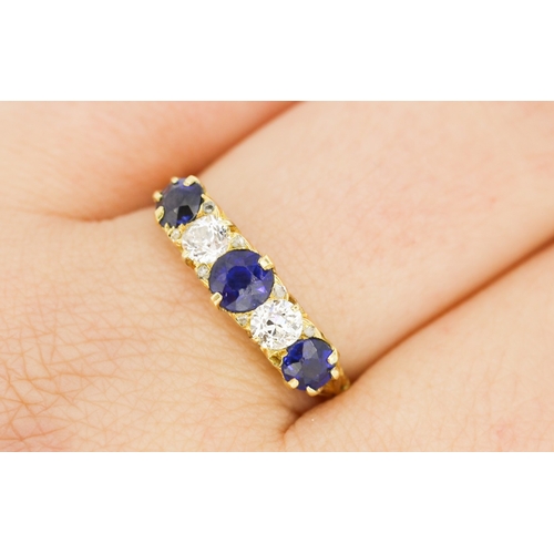 290 - Sapphire and Diamond Set Five Stone Ring Mounted in 18 Carat Yellow Gold Ring Size U and a Half