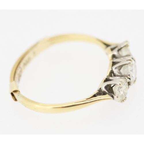 291 - European Cut Diamond Three Stone Ring Set in Platinum Mounted on 18 Carat Yellow Gold Ring Size K an... 