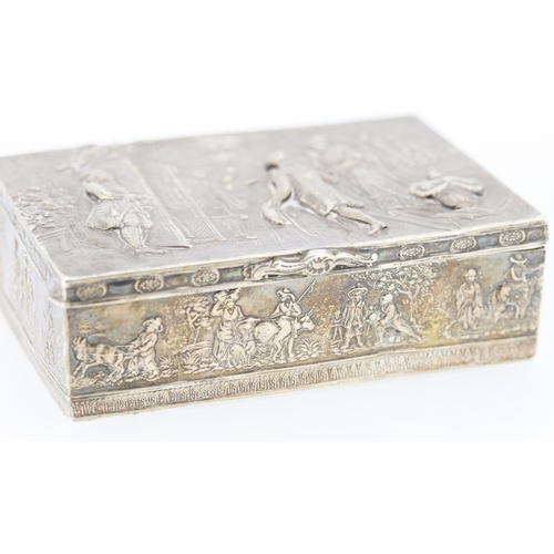 292 - Silver Desk Box with Court Scene Attractively Detailed 12cm by 8cm by 4cm