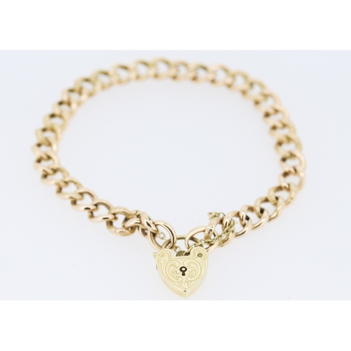 298 - 9 Carat Rose Gold  Curb Link Bracelet with Yellow Gold Heart Padlock Clasp 19cm Long