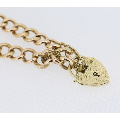 298 - 9 Carat Rose Gold  Curb Link Bracelet with Yellow Gold Heart Padlock Clasp 19cm Long