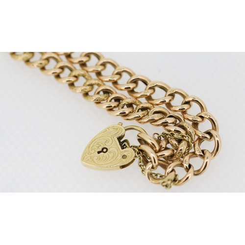 298 - 9 Carat Rose Gold  Curb Link Bracelet with Yellow Gold Heart Padlock Clasp 19cm Long