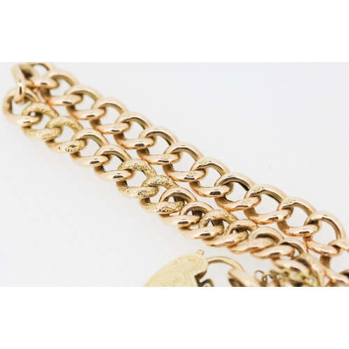 298 - 9 Carat Rose Gold  Curb Link Bracelet with Yellow Gold Heart Padlock Clasp 19cm Long