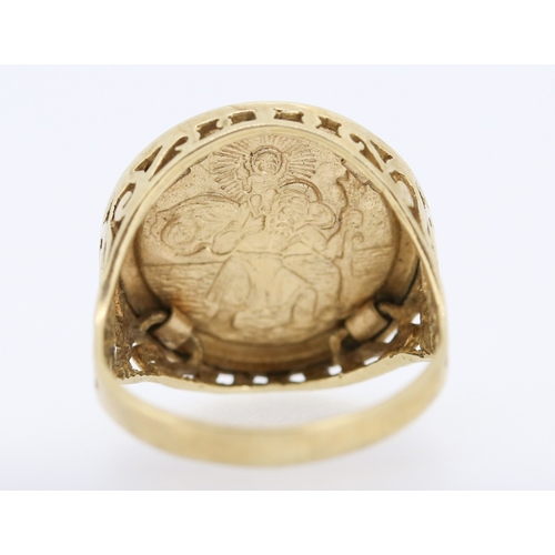 3 - 9 Carat Yellow Gold St Christopher Medallion Ring Size M and a Half