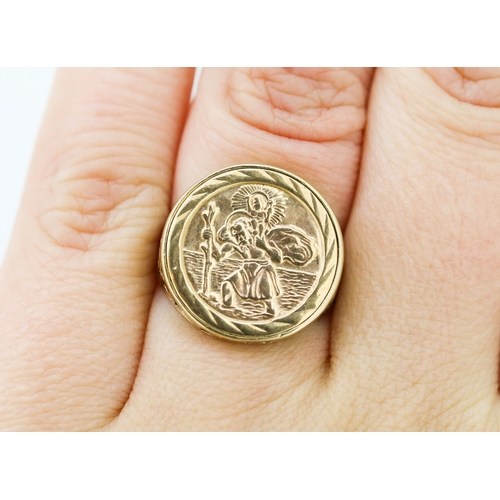 3 - 9 Carat Yellow Gold St Christopher Medallion Ring Size M and a Half