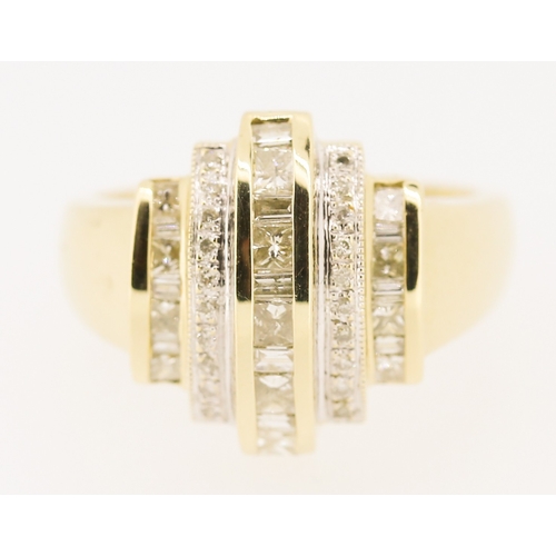 300 - Diamond Set Five Row Cluster Ring Mounted in 14 Carat Yellow Gold Ring Size O and a Half