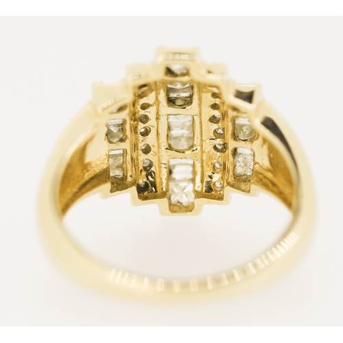 300 - Diamond Set Five Row Cluster Ring Mounted in 14 Carat Yellow Gold Ring Size O and a Half