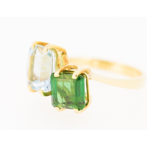 301 - Aquamarine and Green Tourmaline Set Toi et Moi Ring Mounted in 18 Carat Yellow Gold Ring Size P