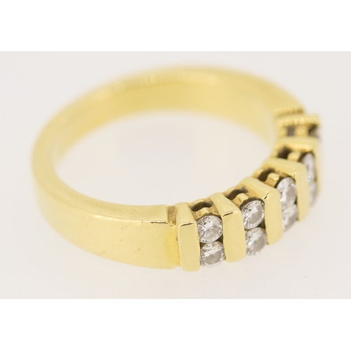 303 - Diamond Ten Stone Bar Set Ring Mounted in 18 Carat Yellow Gold Ring Size L