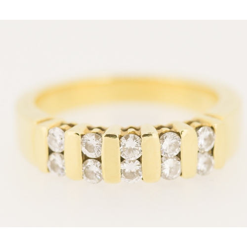 303 - Diamond Ten Stone Bar Set Ring Mounted in 18 Carat Yellow Gold Ring Size L