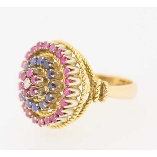 304 - Finely Detailed Ruby Sapphire and Diamond Set Ring Mounted in 14 Carat Yellow Gold Ring Size L