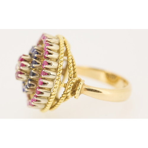 304 - Finely Detailed Ruby Sapphire and Diamond Set Ring Mounted in 14 Carat Yellow Gold Ring Size L