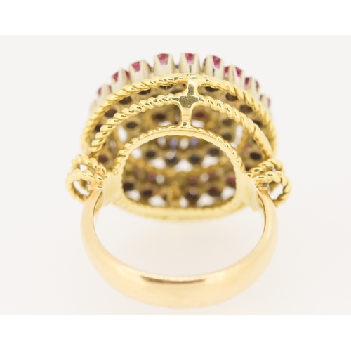 304 - Finely Detailed Ruby Sapphire and Diamond Set Ring Mounted in 14 Carat Yellow Gold Ring Size L