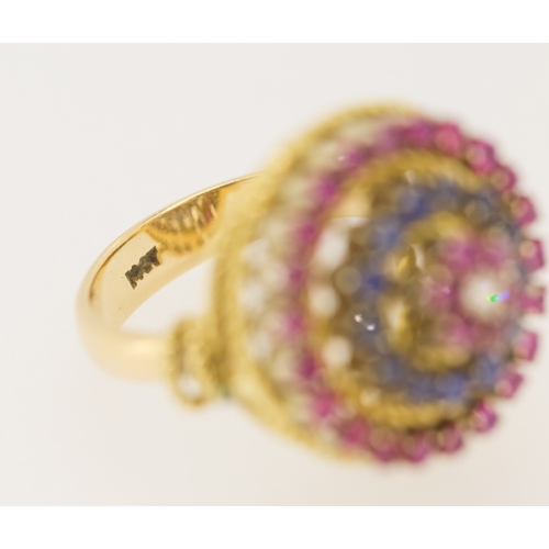 304 - Finely Detailed Ruby Sapphire and Diamond Set Ring Mounted in 14 Carat Yellow Gold Ring Size L