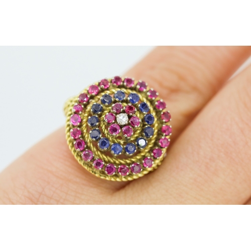 304 - Finely Detailed Ruby Sapphire and Diamond Set Ring Mounted in 14 Carat Yellow Gold Ring Size L