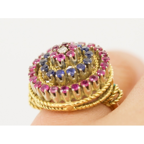 304 - Finely Detailed Ruby Sapphire and Diamond Set Ring Mounted in 14 Carat Yellow Gold Ring Size L