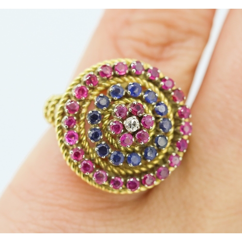 304 - Finely Detailed Ruby Sapphire and Diamond Set Ring Mounted in 14 Carat Yellow Gold Ring Size L