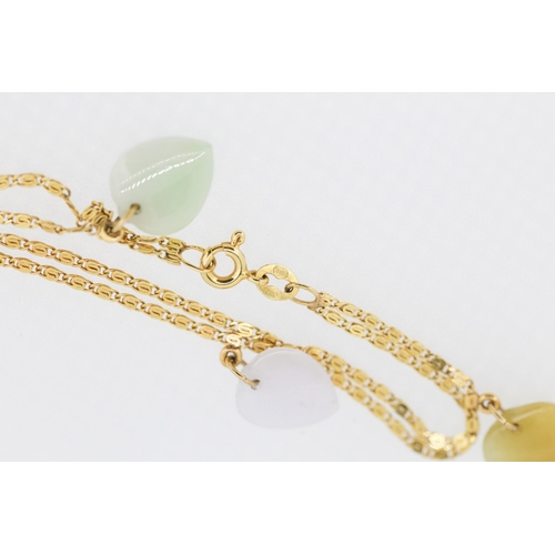 307 - Jade Onyx and Carnelian Heart Set Bracelet Mounted in 14 Carat Yellow Gold 18cm Long