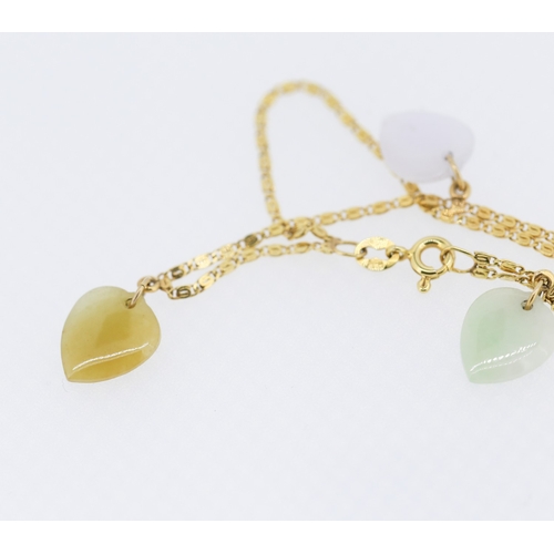 307 - Jade Onyx and Carnelian Heart Set Bracelet Mounted in 14 Carat Yellow Gold 18cm Long