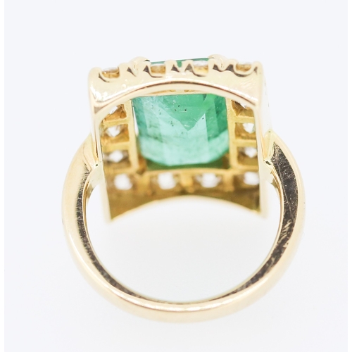 308 - Emerald and Fourteen Diamond Set Ladies Ring Mounted in 18 Carat Yellow Gold Total Emerald Carat Wei... 