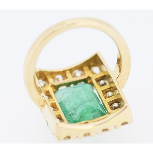 308 - Emerald and Fourteen Diamond Set Ladies Ring Mounted in 18 Carat Yellow Gold Total Emerald Carat Wei... 