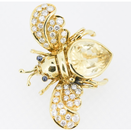 31 - Finely Detailed Citrine and Diamond Set Bee Brooch Mounted in 18 Carat Yellow Gold 3cm High 4cm Wide