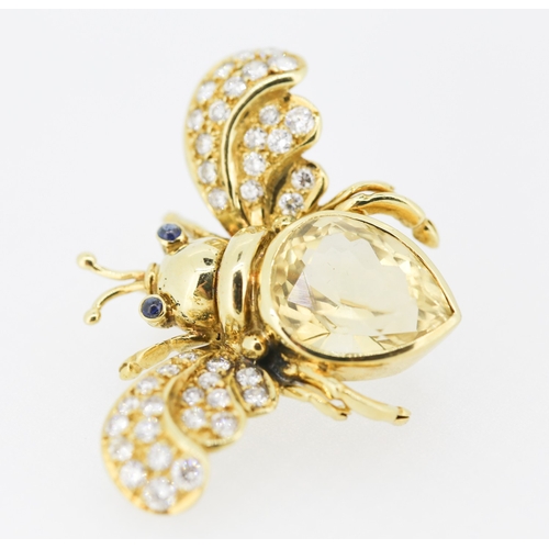 31 - Finely Detailed Citrine and Diamond Set Bee Brooch Mounted in 18 Carat Yellow Gold 3cm High 4cm Wide