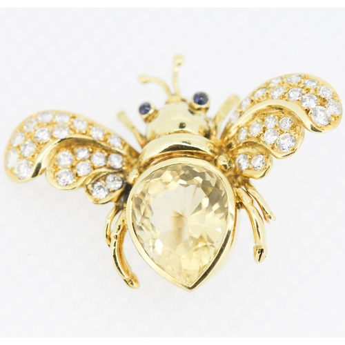 31 - Finely Detailed Citrine and Diamond Set Bee Brooch Mounted in 18 Carat Yellow Gold 3cm High 4cm Wide