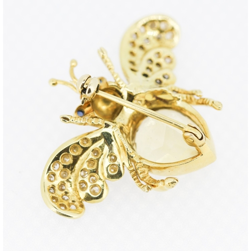 31 - Finely Detailed Citrine and Diamond Set Bee Brooch Mounted in 18 Carat Yellow Gold 3cm High 4cm Wide