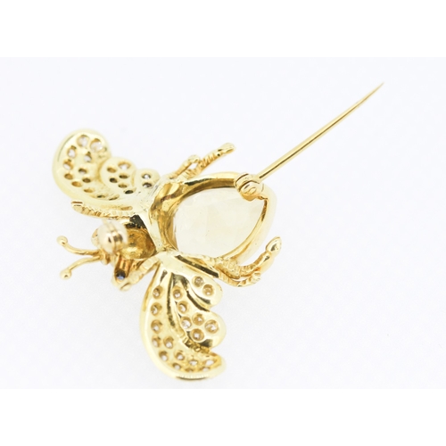 31 - Finely Detailed Citrine and Diamond Set Bee Brooch Mounted in 18 Carat Yellow Gold 3cm High 4cm Wide