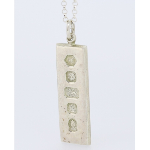 314 - Silver Ingot Pendant 4cm High Set on Silver Chain 50cm Long