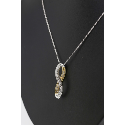 316 - Diamond Set 14 Carat Yellow and White Gold Pendant 3.5cm High Modernist Form Further Set on 18 Carat... 