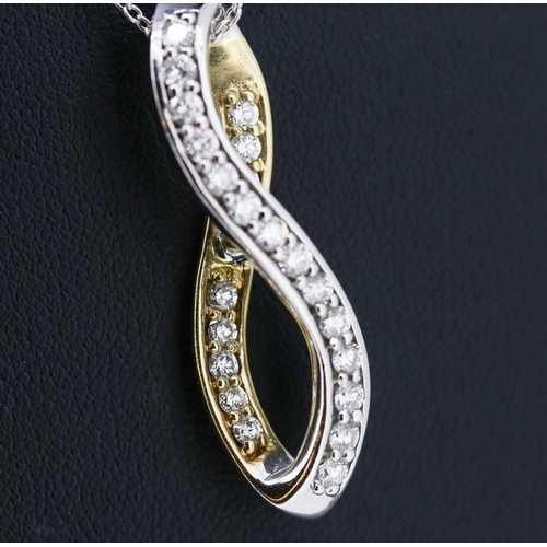 316 - Diamond Set 14 Carat Yellow and White Gold Pendant 3.5cm High Modernist Form Further Set on 18 Carat... 