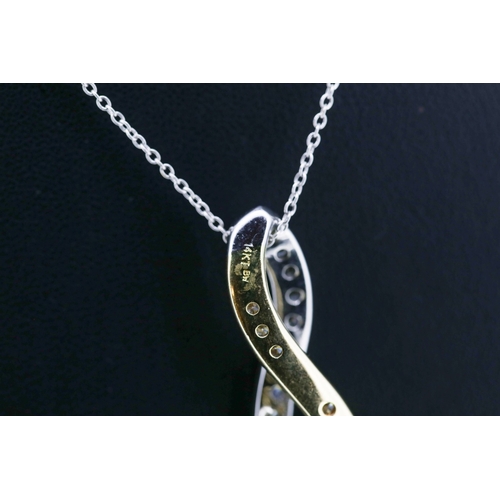 316 - Diamond Set 14 Carat Yellow and White Gold Pendant 3.5cm High Modernist Form Further Set on 18 Carat... 