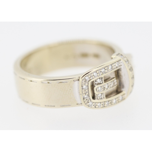 319 - Gucci Diamond Set Buckle Motif Ring Mounted in 18 Carat White Gold Ring Size O with Original Present... 