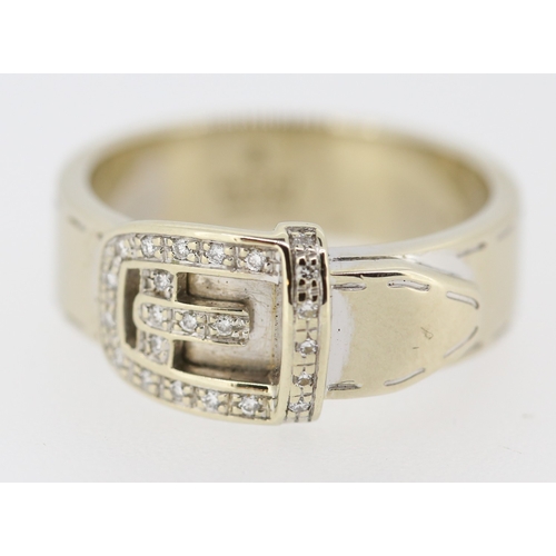 319 - Gucci Diamond Set Buckle Motif Ring Mounted in 18 Carat White Gold Ring Size O with Original Present... 