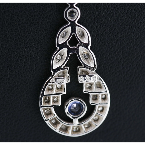 321 - Finely Detailed Diamond and Tanzanite Set Bow Motif Necklace Set in 9 Carat White Gold Pendant Drop ... 