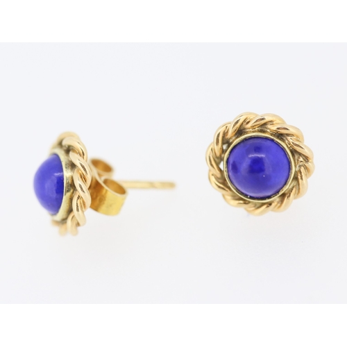 323 - Pair of Lapis Lazuli Set Earrings Mounted in 9 Carat Yellow Gold 1cm High