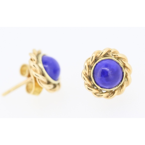 323 - Pair of Lapis Lazuli Set Earrings Mounted in 9 Carat Yellow Gold 1cm High