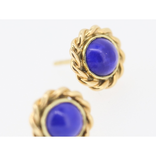 323 - Pair of Lapis Lazuli Set Earrings Mounted in 9 Carat Yellow Gold 1cm High