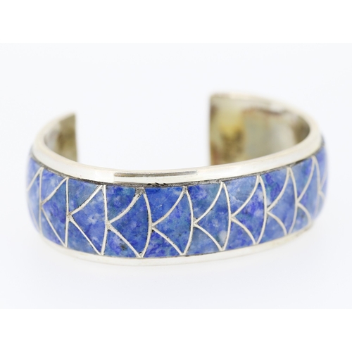 327 - Enamel Decorated Silver Cuff Bracelet by Orlinda Natena Inner Width 6cm